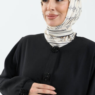 Senanur Fatma Buhara Taşlı Ferace Siyah - 2620