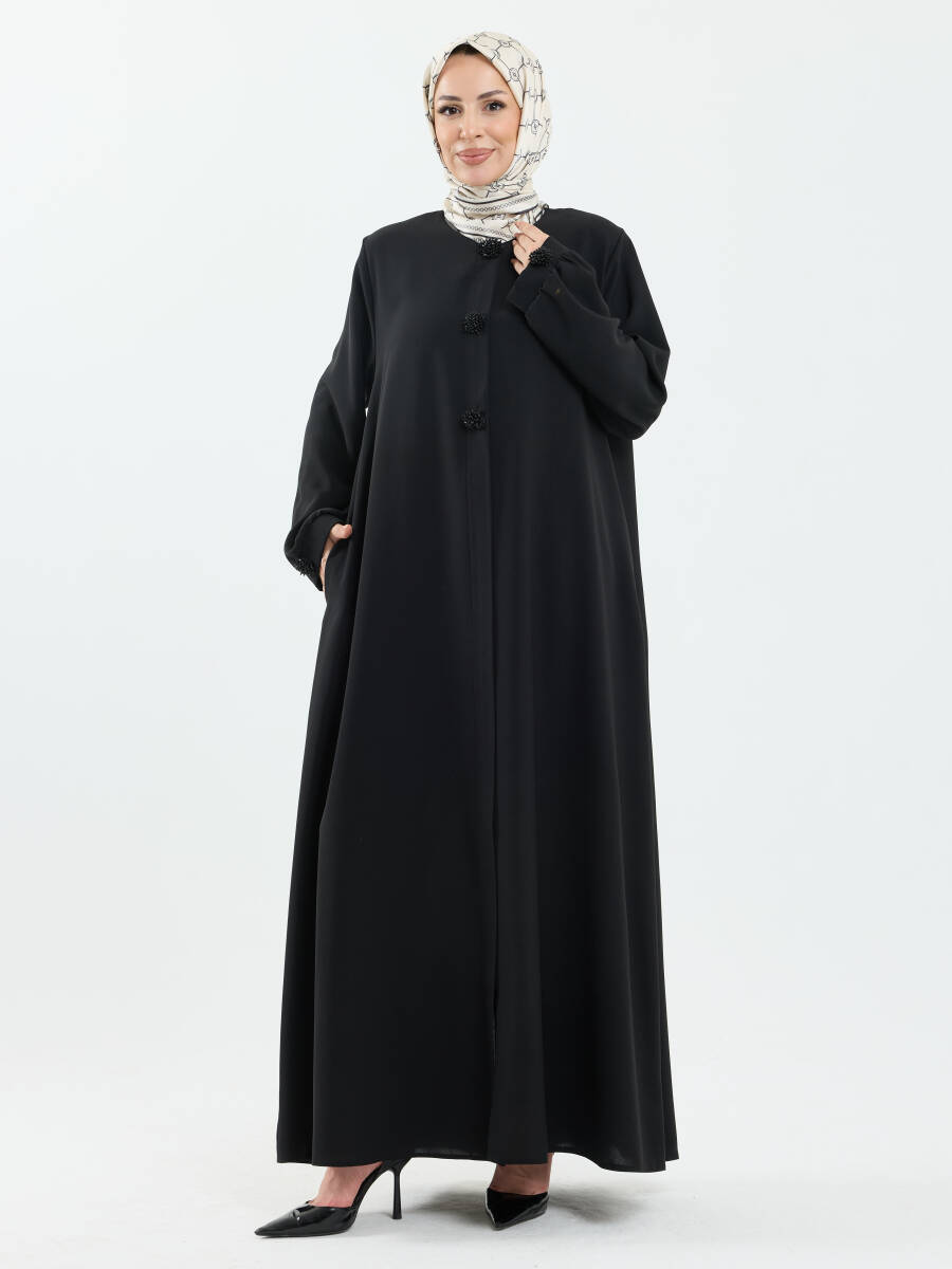 Senanur Fatma Buhara Taşlı Ferace Siyah - 2620 - Görsel 3